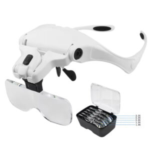 Nagyítólencsés szemüveg LED világítással – cserélhető lencsékkel kozmetikai munkákhoz (fehér)