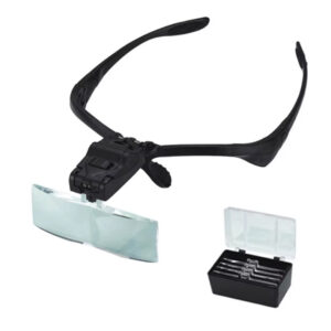 Nagyítólencsés szemüveg LED világítással – cserélhető lencsékkel kozmetikai munkákhoz (fekete)