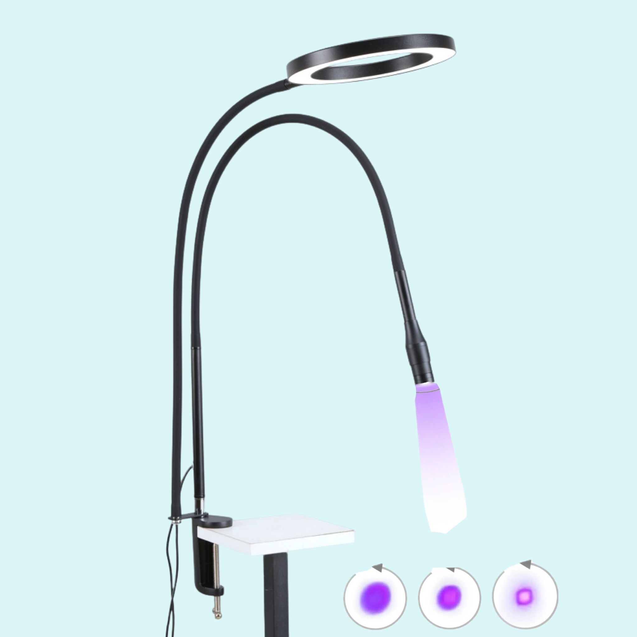 Asztalra Rögzíthető Duo UV / LED Lámpa Állítható Fényerővel és Fókusszal Szempillaragasztóhoz