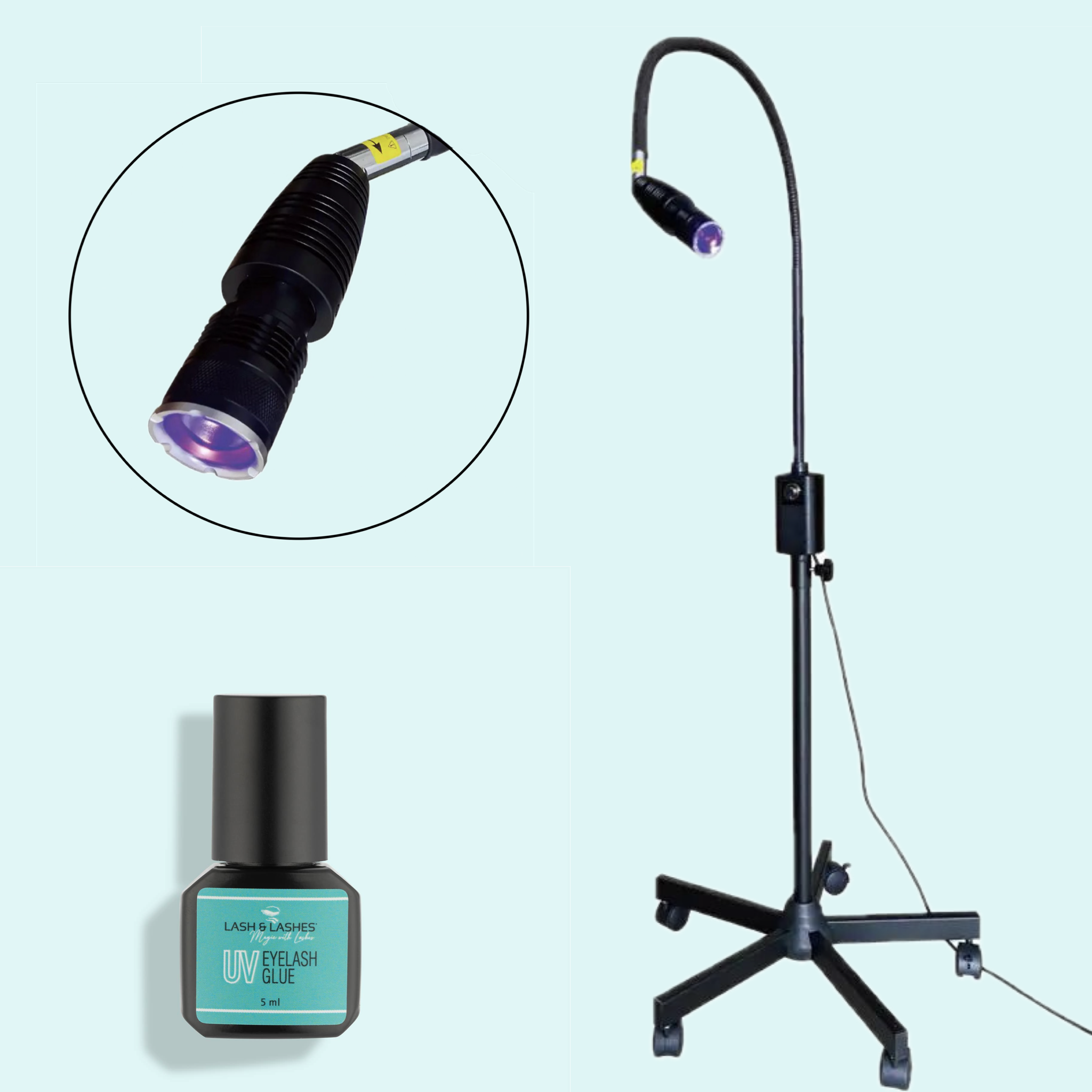 UV / LED Lámpa Forgatható Fejjel, Állítható Fókusszal + UV / LED Clear Szempillaragasztó 3 ml.