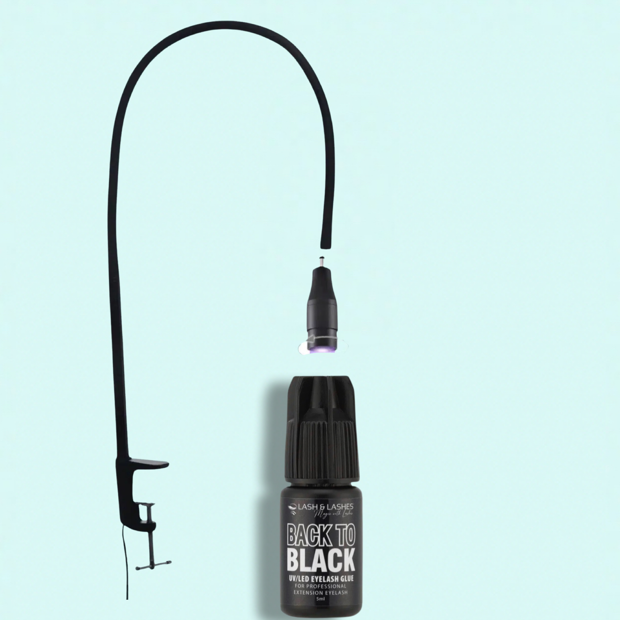 Asztali UV / LED Lámpa Állítható Fókusszal + Back-To Black UV/LED Fekete Szempillaragasztó 3ml.