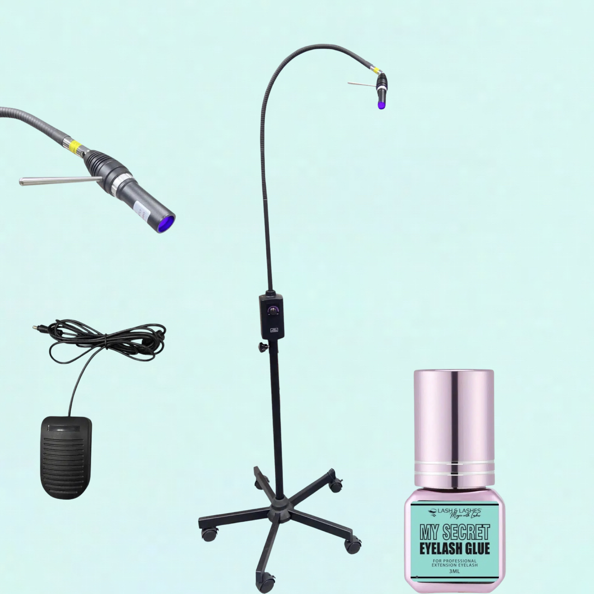 Tripla Lencsés UV / LED Lámpa Forgatható Fejjel, Állítható Fókusszal + My Secret UV/LED Clear Szempillaragasztó 3ml.