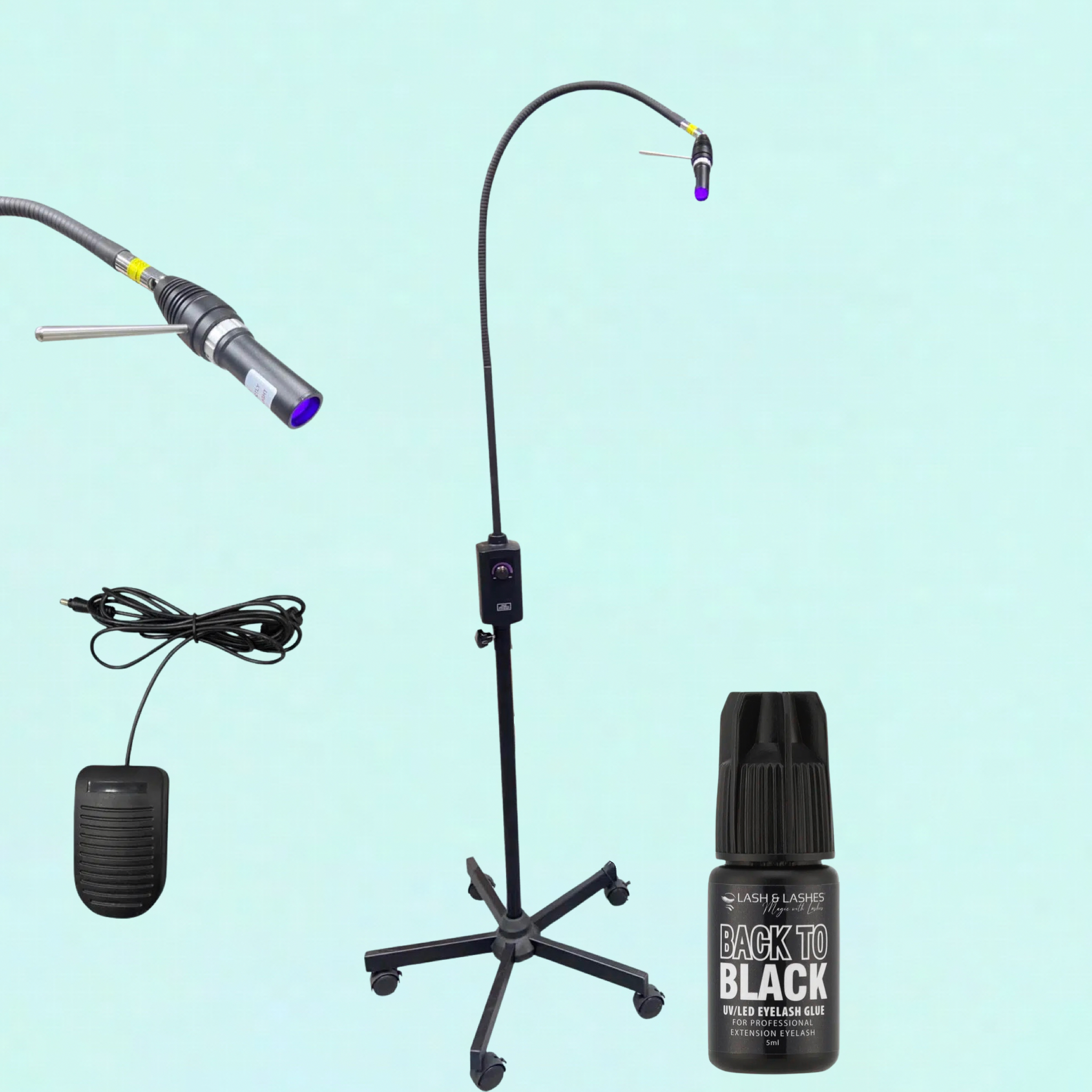 Tripla Lencsés UV / LED Lámpa Forgatható Fejjel, Állítható Fókusszal + Back-To Black UV/LED Fekete Szempillaragasztó 3ml.
