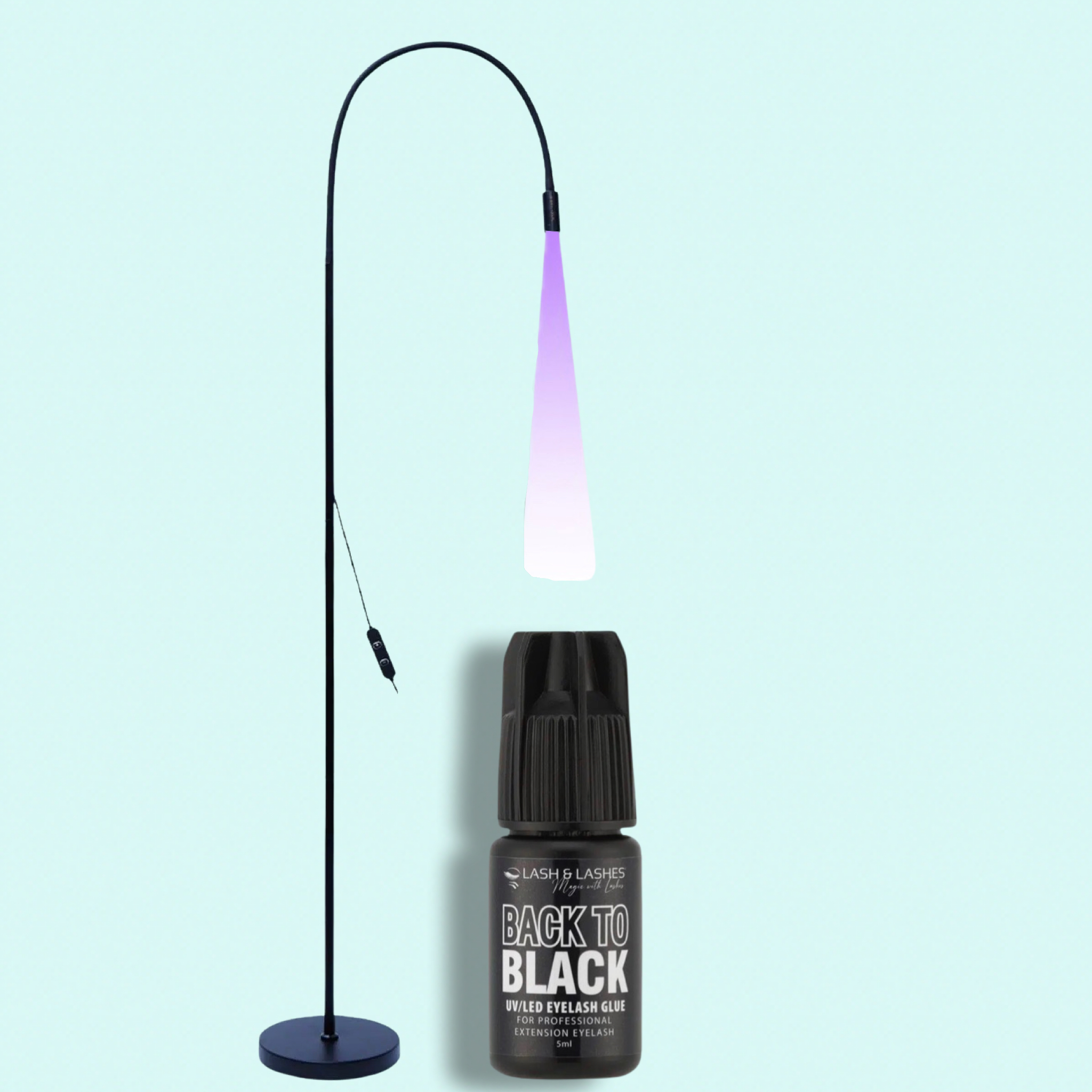 UV LED Lámpa Állítható Fényerővel + Back-To Black UV/LED Fekete Szempillaragasztó